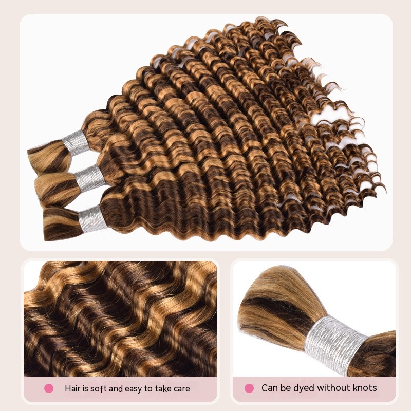 Brown deep wave style real hair bulk hair extensions, adding volume and depth to your hair